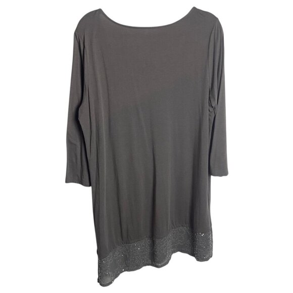 Garnet Hill Size Lare Sequin Asymmetrical Hem Gray Tunic Top Bouse Scoop Neck - Picture 2 of 6